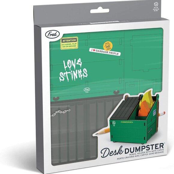 DESK DUMPSTER Pencil Holder with Flame Note Cards, 3 compartments for Desk and O - Picture 5 of 6